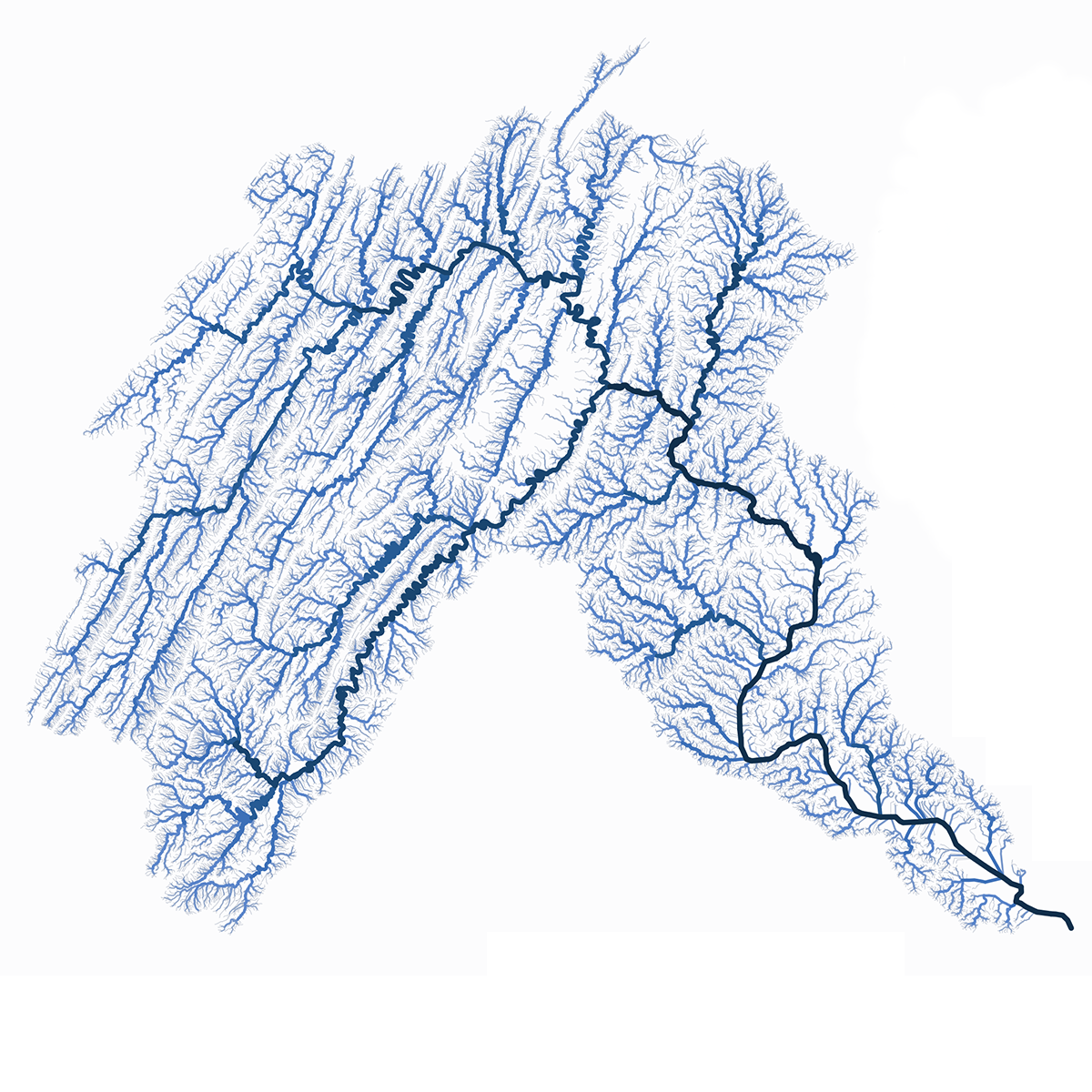 Map of the Potomac river watershed showing all the rivers.