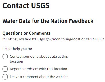 Three options in the questions and comments form to direct the feedback including contacting someone about the data, reporting a problem, and leaving a comment