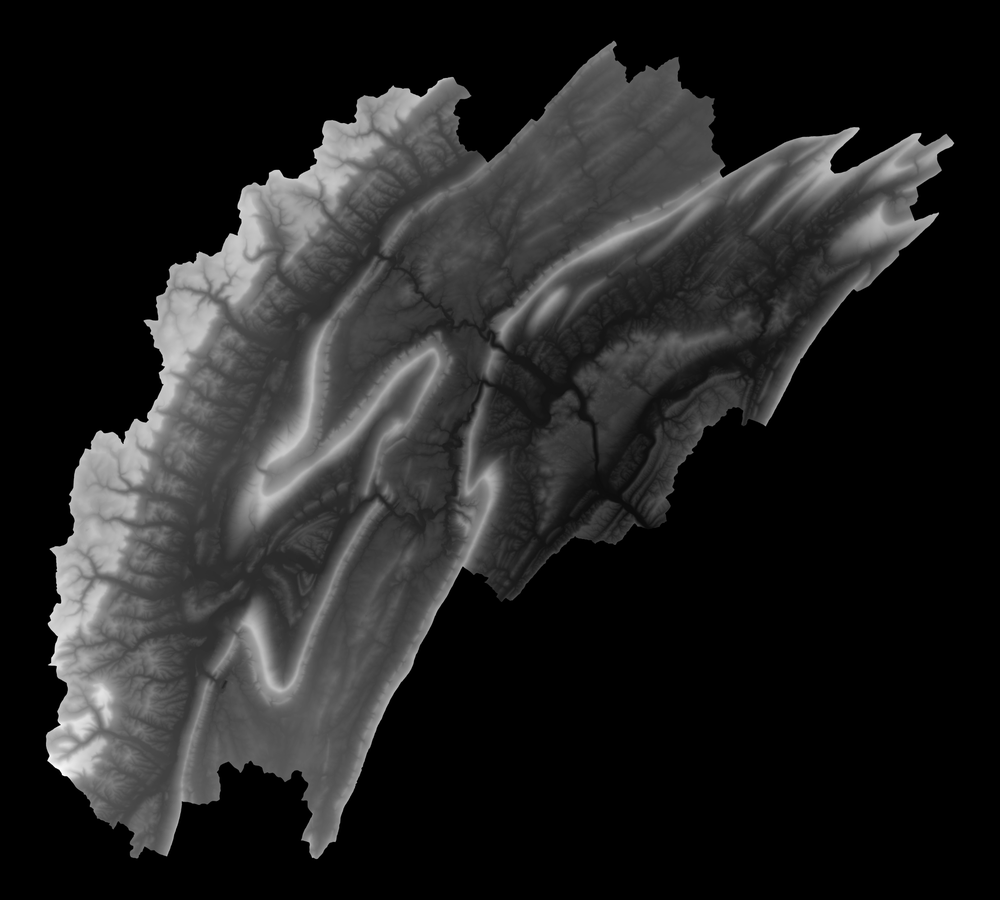 The height map of Upper Juniata in Central Pennsylvania (HUC: 02050302).