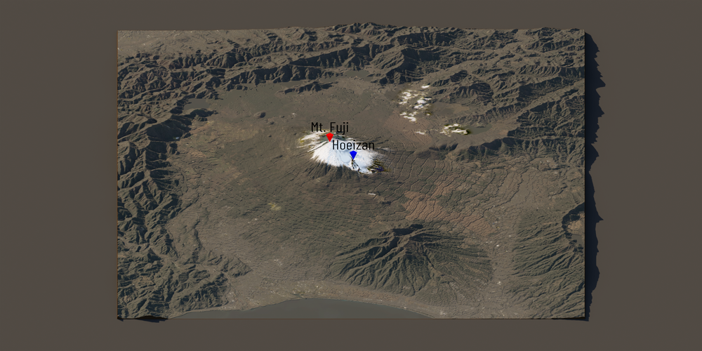 3D visualization of Mount Fuji in Japan.